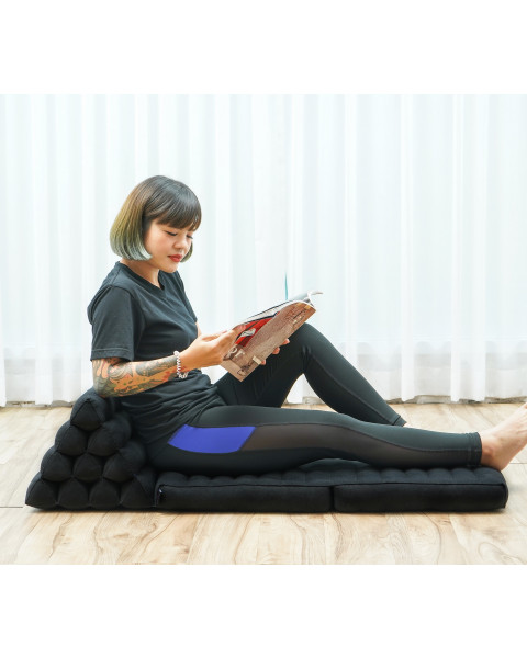 Leewadee Thai-Kissen Falt-Matratze Chill-Out Klapp-Matte Gepolsterte Lesestütze Boden-Liege-Matte mit Dreieck-Kissen Thai-Matte, 115x50x33 cm, Kapok, schwarz