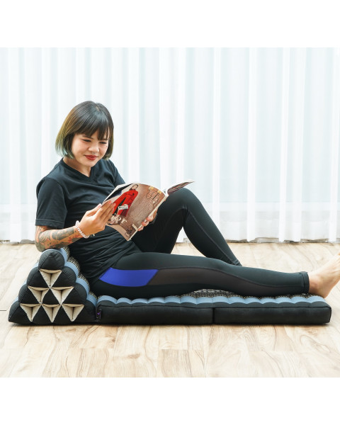 Leewadee 2-Fold Mat with Triangle Cushion – Comfortable TV Pillow, Foldable Mattress with Cushion Made of Kapok, 115 x 50 cm, Blue
