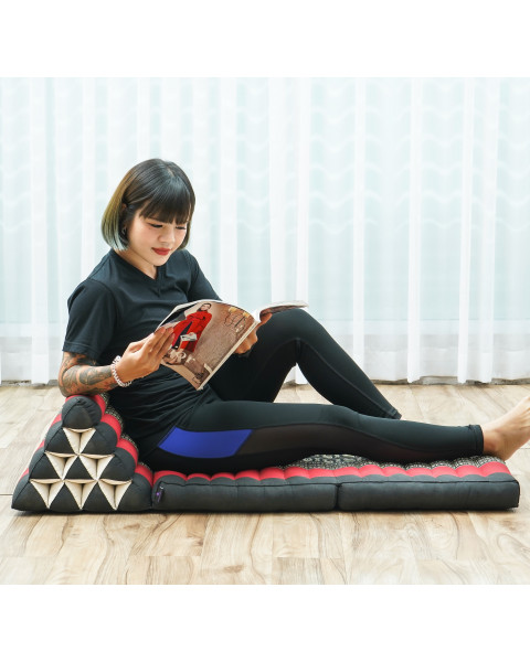 Leewadee materasso pieghevole a due segmenti: comodo tappetino con cuscino triangolare in kapok fatto a mano, materasso thailandese, 115 x 50 cm, Nero Rosso