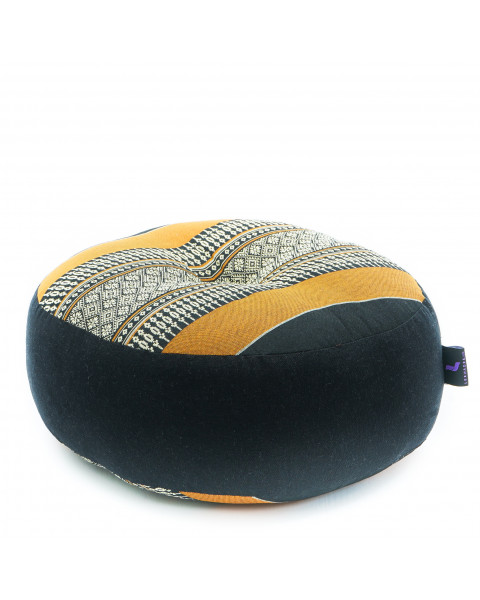 Leewadee Zafu Pillow – Round Meditation Cushion for Yoga Exercises, Small Floor Pillow Filled with Eco-Friendly Kapok, 12 x 5 inches, black orange