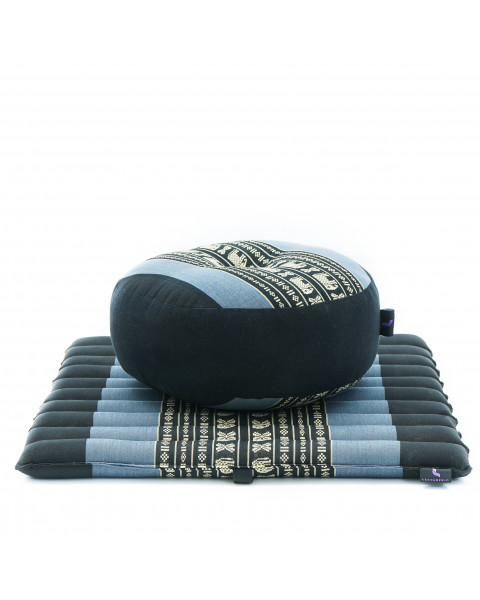 Leewadee set da meditazione: piccolo cuscino Zafu e tappetino Zabuton, kit tailandese per meditare in kapok, Blu