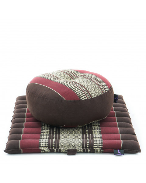 Leewadee set de méditation - Set de méditation en Kapok, coussin et tapis de méditation Zafu et Zabuton, Marron Rouge