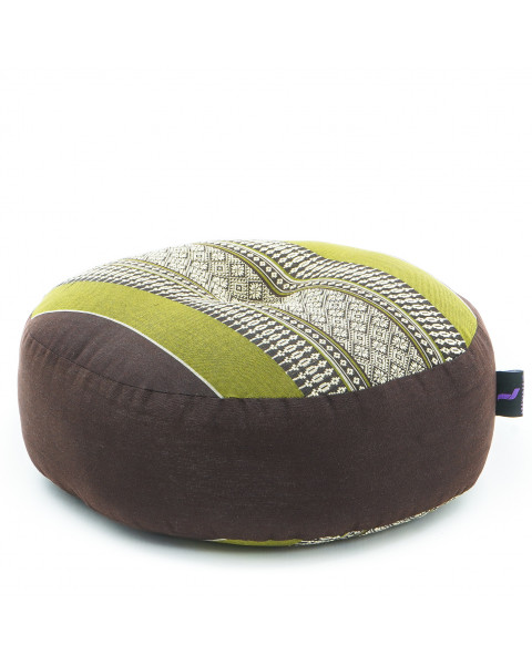 Leewadee Zafu Pillow – Round Meditation Cushion for Yoga Exercises, Small Floor Pillow Filled with Eco-Friendly Kapok, 12 x 5 inches, brown green