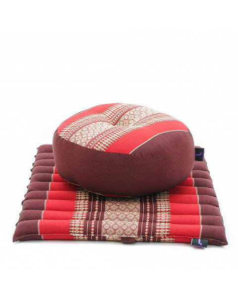Leewadee Meditation Cushion Set – 1 Small Zafu Yoga Pillow and 1 Small Roll-Up Zabuton Mat Filled with Kapok, Red