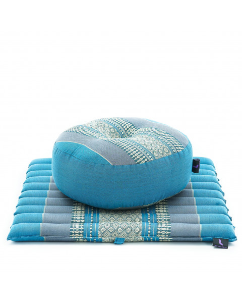 Leewadee set da meditazione: piccolo cuscino Zafu e tappetino Zabuton, kit tailandese per meditare in kapok, Azzurro