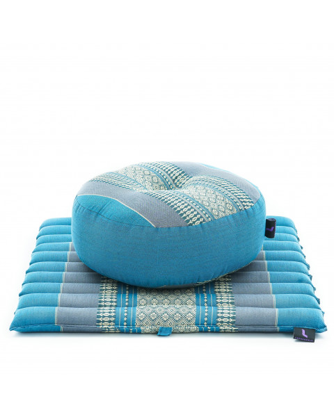 Leewadee Meditation Cushion Set – 1 Small Zafu Yoga Pillow and 1 Small Roll-Up Zabuton Mat Filled with Kapok, Light Blue