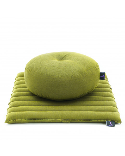 Leewadee Meditation Cushion Set – 1 Small Zafu Yoga Pillow and 1 Small Roll-Up Zabuton Mat Filled with Kapok, Green