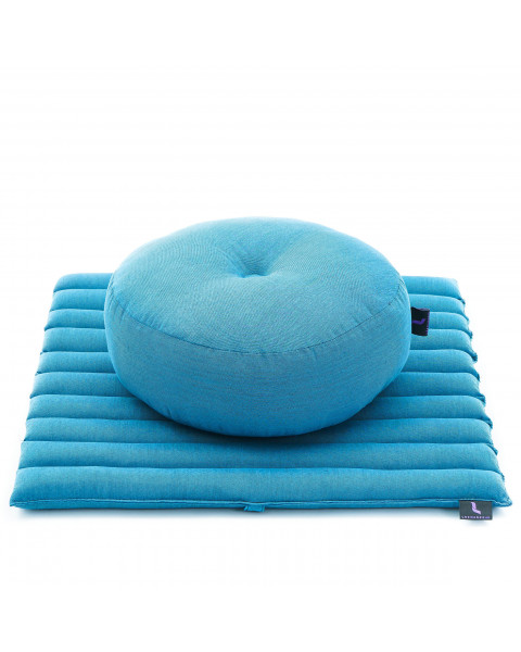 Leewadee Meditation Cushion Set – 1 Small Zafu Yoga Pillow and 1 Small Roll-Up Zabuton Mat Filled with Eco-Friendly Kapok, light blue