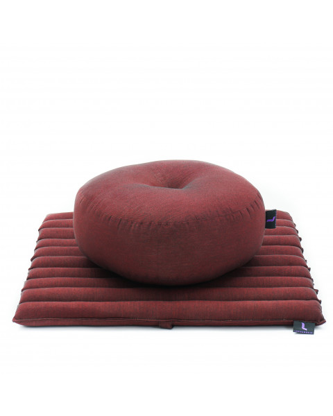Leewadee set de meditación – Cojín de yoga Zafu y colchoneta de meditación Zabuton, asiento tailandés de kapok ecológico, set de 2, Rojo