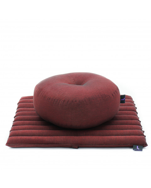 Leewadee Meditation Cushion Set – 1 Small Zafu Yoga Pillow and 1 Small Roll-Up Zabuton Mat Filled with Kapok, Red
