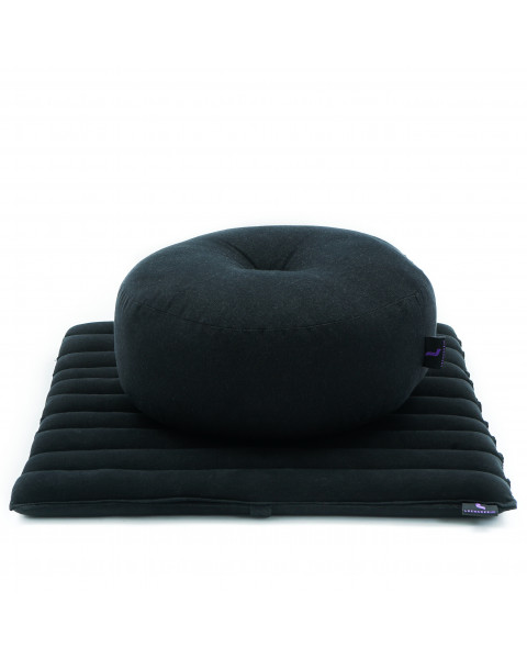 Leewadee Meditation Cushion Set – 1 Small Zafu Yoga Pillow and 1 Small Roll-Up Zabuton Mat Filled with Kapok, Black