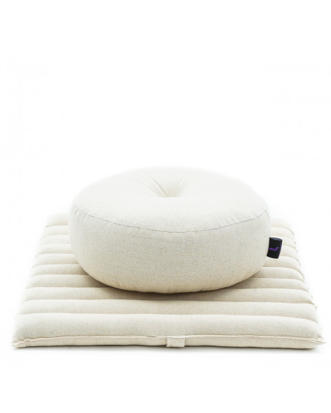 Leewadee Meditation Cushion Set – 1 Small Zafu Yoga Pillow and 1 Small Roll-Up Zabuton Mat Filled with Eco-Friendly Kapok, ecru