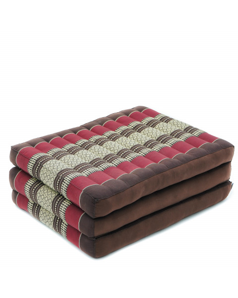 Leewadee Trifold Mattress S – Comfortable Thai Massage Pad, Foldable Relaxation Floor Mattress Filled with Eco-Friendly Kapok, Perfect to Use as a Sleeping Mat 79 x 20 inches, brown red