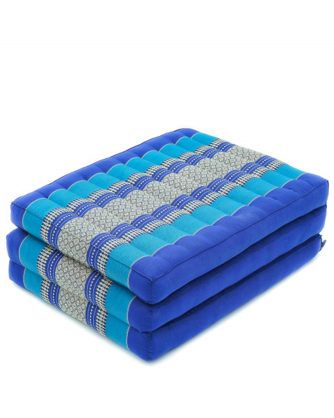 Leewadee futón plegable S – Colchoneta para doblar de kapok orgánico hecha a mano, colchón de invitados grueso para el suelo, 200 x 50 cm, Azul