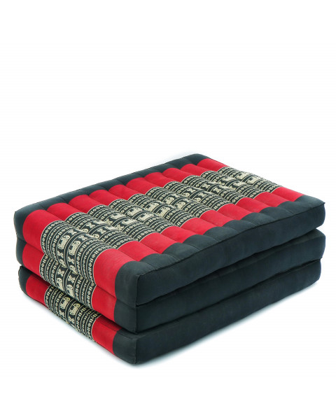 Leewadee futón plegable S – Colchoneta para doblar de kapok orgánico hecha a mano, colchón de invitados grueso para el suelo, 200 x 50 cm, Negro Rojo