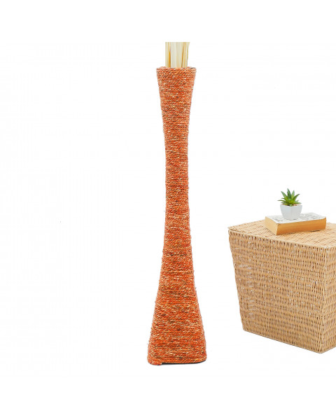 Leewadee Large Floor Vase – Handmade Flower Holder Made of Bamboo and Bast, Sophisticated Funnel Vessel for Decorative Branches, 36 inches, orange