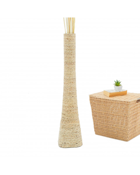 Leewadee Large Floor Vase – Handmade Funnel Vessel for Decorative Branches, Sophisticated Flower Holder Made of Bamboo and Bast, 36 inches, ecru