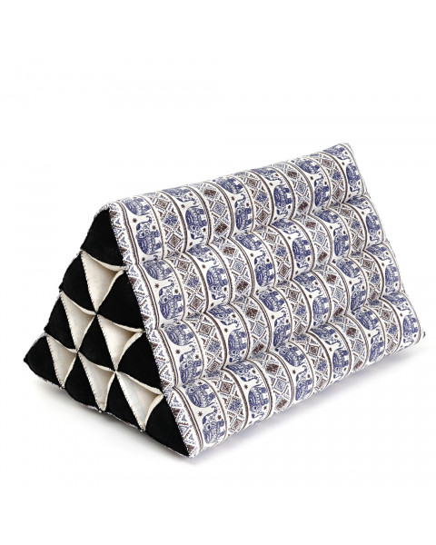 Leewadee cuscino triangolare thailandese: poggiatesta kapok naturale, schienale confortevole per la lettura, cuscino fatto a mano, 50 x 33 x 33 cm, Blu Bianco