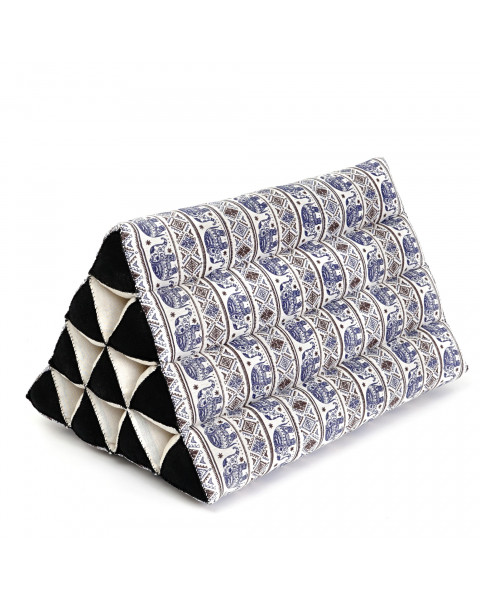 Leewadee Coussin Thaïlandais Triangulaire - Coussin De Lecture Confortable, Oreiller Décoratif En Kapok Pour Lit, 50 x 33 x 33 cm, Bleu Blanc