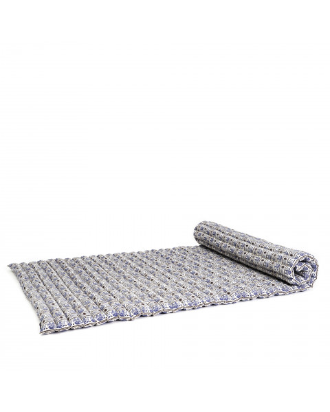 Leewadee Faltbare Bodenmatratze - Japanischer Rollbarer Futon - Tatami Faltmatte - Gästebett - Camping Matratze - Thai Massage Matte, Kapok Füllung, 190 x 100 cm, Blau Weiß