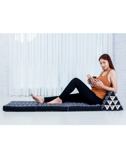 Leewadee - Matelas Pliable Confortable Avec Coussin Lecture, Futon Japonais, Chaise De Sol Ou Pouf Lit Thaï 170 x 53 cm, Noir Blanc