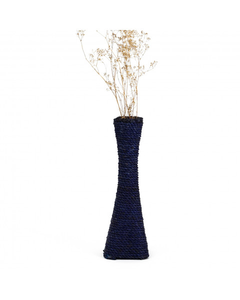 Leewadee Large Floor Vase – Handmade Flower Holder Made of Bamboo and Bast, Sophisticated Funnel Vessel for Decorative Branches, 40 cm, Blue