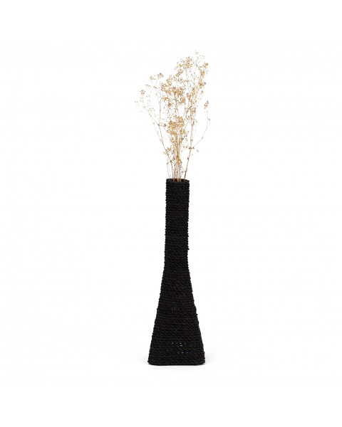 Leewadee Large Floor Vase – Handmade Funnel Vessel for Decorative Branches, Sophisticated Flower Holder Made of Bamboo and Bast, 40 cm, Black