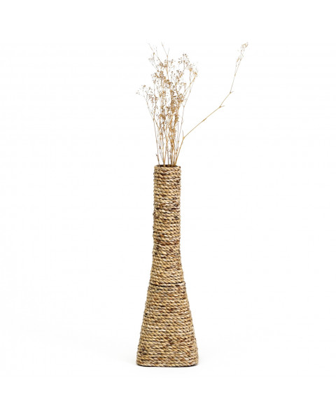 Leewadee Large Floor Vase – Handmade Funnel Vessel for Decorative Branches, Sophisticated Flower Holder Made of Bamboo and Bast, 40 cm, Ecru