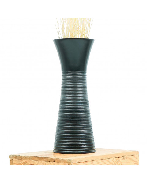 Leewadee piccolo vaso da terra: vaso basso, elemento decorativo fatto a mano in legno di mango, vaso per rami decorativi, 36 cm, Nero