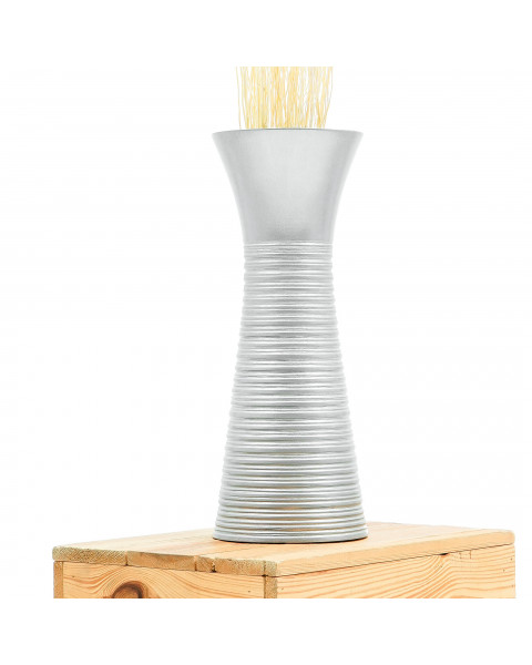 Leewadee piccolo vaso da terra: vaso basso, elemento decorativo fatto a mano in legno di mango, vaso per rami decorativi, 36 cm, Argento