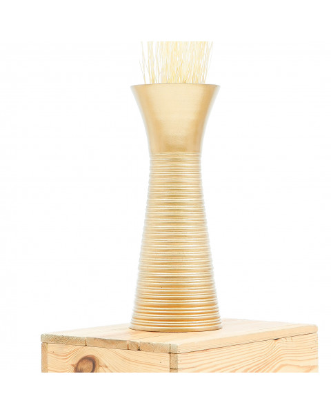 Leewadee Kleine Bodenvase für Dekozweige hohe Standvase Design Holzvase, Holz, 36 cm, Gold