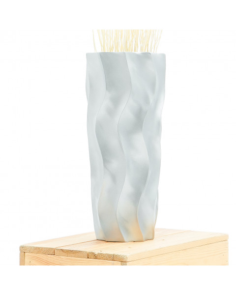 Leewadee Kleine Bodenvase für Dekozweige hohe Standvase Design Holzvase, Holz, 36 cm, Silber