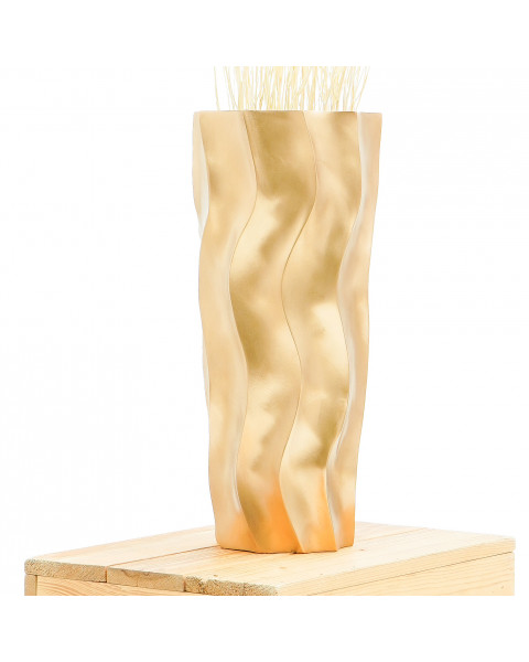 Leewadee Small Floor Vase – Handmade Flower Holder Made of Mango Wood, Sophisticated Vase for Decorative Twigs and Flowers, 14 inches, golden
