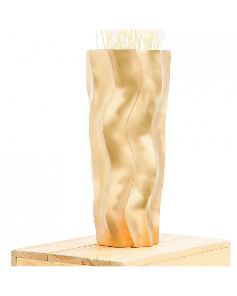 Leewadee piccolo vaso da terra: vaso basso, elemento decorativo fatto a mano in legno di mango, vaso per rami decorativi, 36 cm, Oro