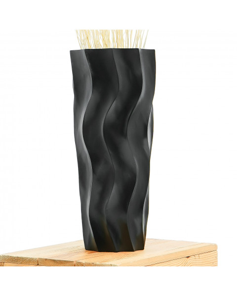 Leewadee piccolo vaso da terra: vaso basso, elemento decorativo fatto a mano in legno di mango, vaso per rami decorativi, 36 cm, Nero