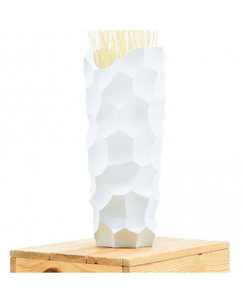 Leewadee Small Floor Vase – Handmade Flower Holder Made of Mango Wood, Sophisticated Vase for Decorative Twigs and Flowers, 14 inches, white