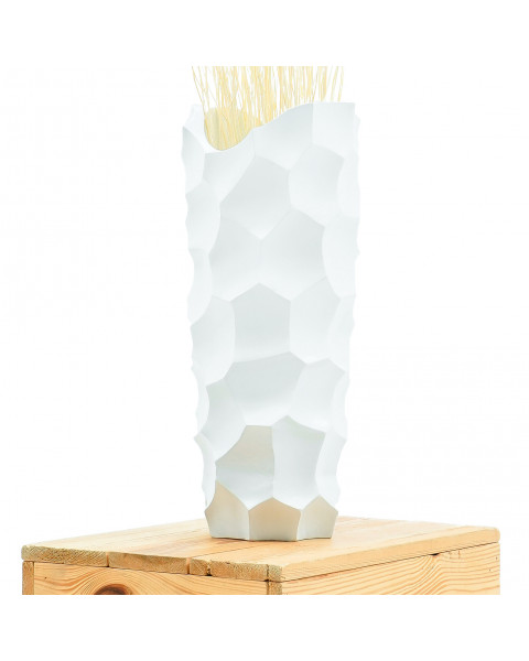 Leewadee Kleine Bodenvase für Dekozweige hohe Standvase Design Holzvase, Holz, 36 cm, Weiß