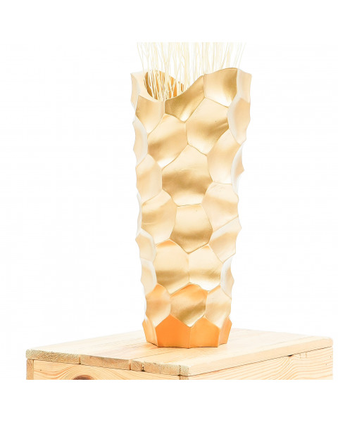 Leewadee Vase à poser au sol - Vase à poser au sol pour branches décoratives, vase haut design en bois de manguier, 36 cm, Doré