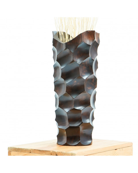 Leewadee Kleine Bodenvase für Dekozweige hohe Standvase Design Holzvase, Holz, 36 cm, Braun