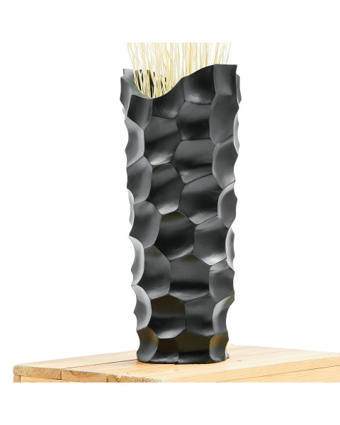 Leewadee Vase à poser au sol - Vase à poser au sol pour branches décoratives, vase haut design en bois de manguier, 36 cm, Noir