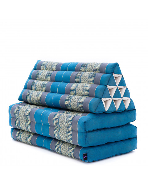 Leewadee 3-Fold Mat XXL with Triangle Cushion – Firm TV Pillow, Foldable Mattress with Cushion Made of Eco-Friendly Kapok, 67 x 31 inches, light blue