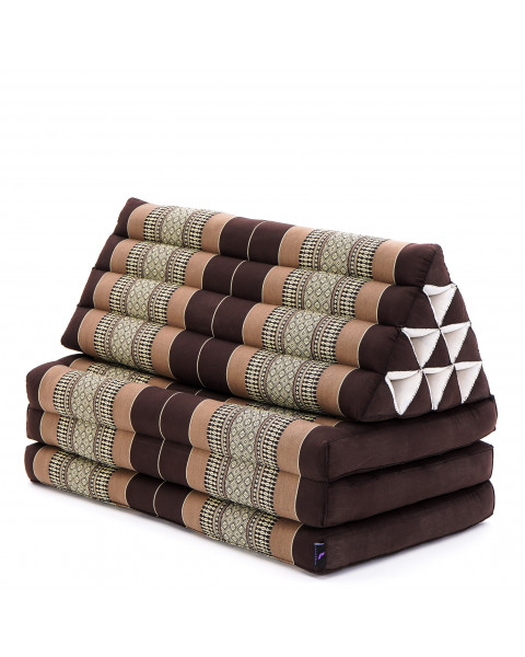 Leewadee 3-Fold Mat XXL with Triangle Cushion – Firm TV Pillow, Foldable Mattress with Cushion Made of Eco-Friendly Kapok, 67 x 31 inches, brown