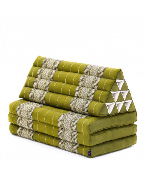 Leewadee 3-Fold Mat XXL with Triangle Cushion – Firm TV Pillow, Foldable Mattress with Cushion Made of Eco-Friendly Kapok, 67 x 31 inches, green