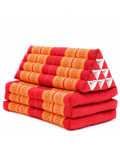 Leewadee 3-Fold Mat XXL with Triangle Cushion – Firm TV Pillow, Foldable Mattress with Cushion Made of Eco-Friendly Kapok, 67 x 31 inches, orange red