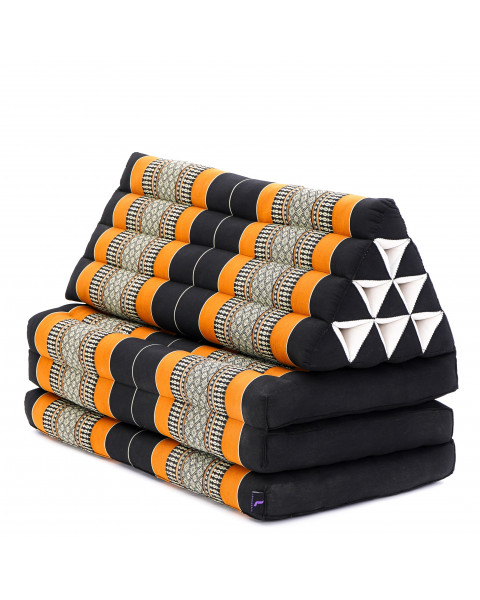 Leewadee 3-Fold Mat XXL with Triangle Cushion – Firm TV Pillow, Foldable Mattress with Cushion Made of Eco-Friendly Kapok, 67 x 31 inches, black orange
