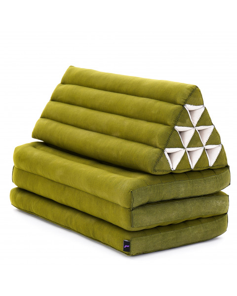 Leewadee 3-Fold Mat XXL with Triangle Cushion – Firm TV Pillow, Foldable Mattress with Cushion Made of Eco-Friendly Kapok, 67 x 31 inches, green