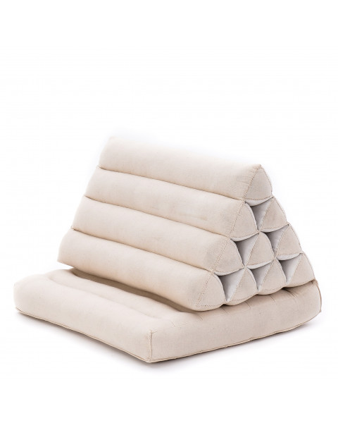 Leewadee 1-Fold Mat with Triangle Cushion – Comfortable TV Pillow, Foldable Mattress with Cushion Made of Kapok, 30 x 20 inches, Ecru