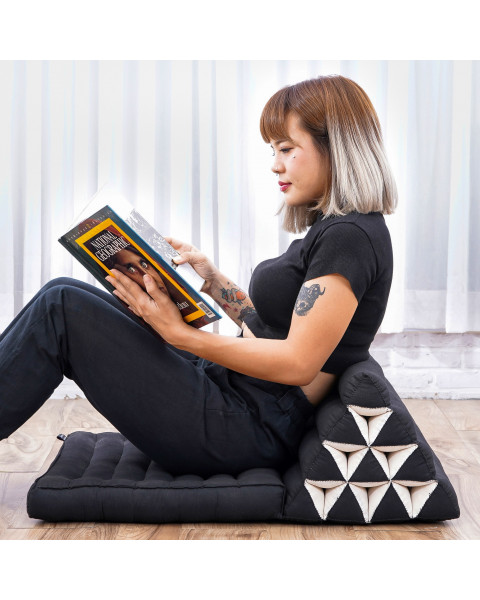 Leewadee 1-Fold Mat with Triangle Cushion – Comfortable TV Pillow, Foldable Mattress with Cushion Made of Kapok, 75 x 50 cm, Black