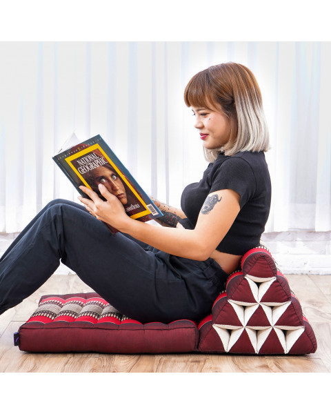 Leewadee 1-Fold Mat with Triangle Cushion – Comfortable TV Pillow, Foldable Mattress with Cushion Made of Kapok, 75 x 50 cm, Red