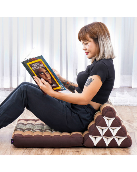 Leewadee 1-Fold Mat with Triangle Cushion – Comfortable TV Pillow, Foldable Mattress with Cushion Made of Kapok, 75 x 50 cm, Brown